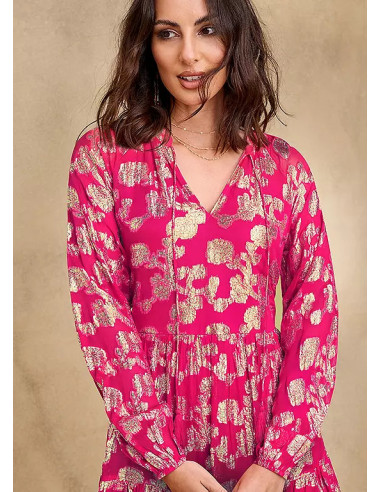 Together Raspberry Jacquard Tiered Dress