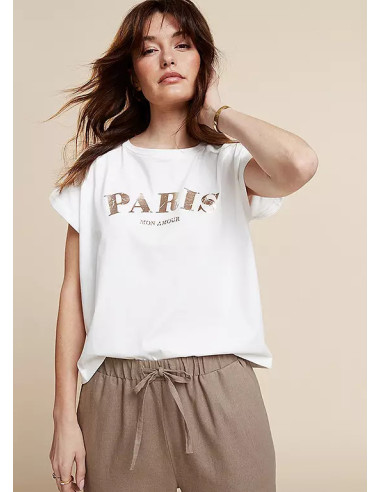 Freemans White Cotton Paris Print T-Shirt