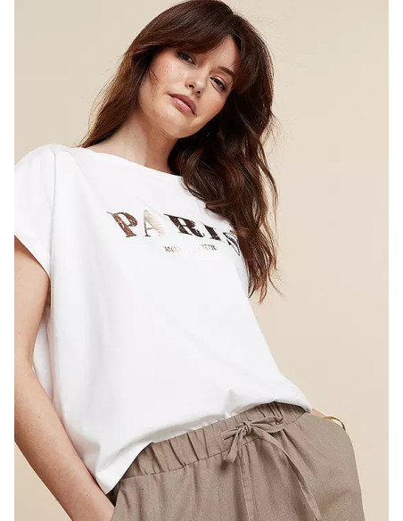 Freemans White Cotton Paris Print T-Shirt