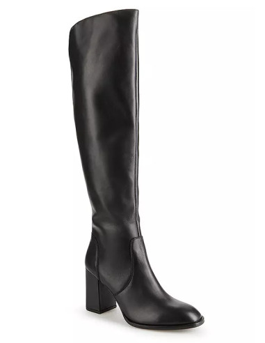 Freemans Block Heel Black Leather Long Boots