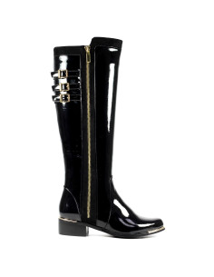 Lunar Monique Ladies Black Leather Side Zip Knee High Boots 2