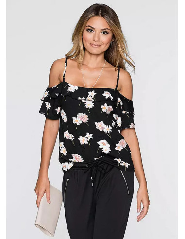 BodyFlirt Off-The-Shoulder Black Floral Top