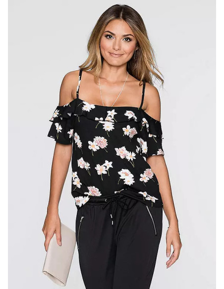 BodyFlirt Off-The-Shoulder Black Floral Top