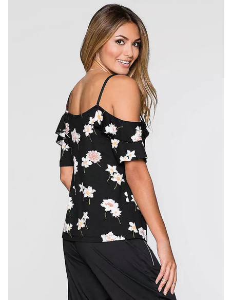 BodyFlirt Off-The-Shoulder Black Floral Top