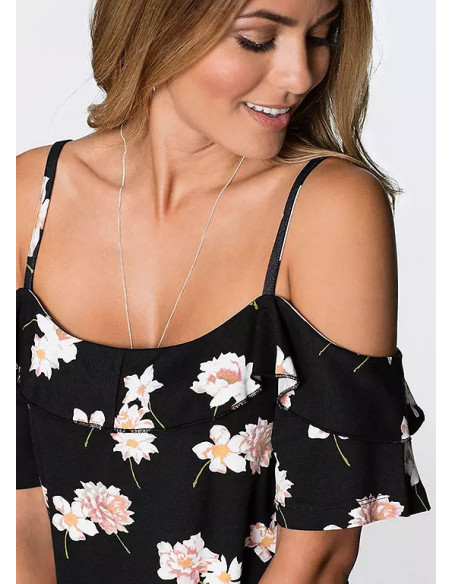 BodyFlirt Off-The-Shoulder Black Floral Top