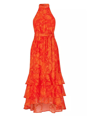 Kaleidoscope Orange Floral Burnout Hi Low Hem Dress