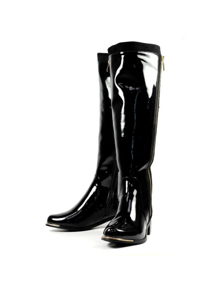 Lunar Monique Ladies Black Leather Side Zip Knee High Boots