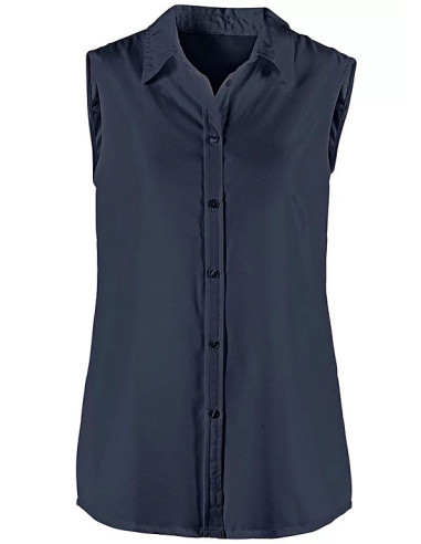 Creation L Sleeveless Shirt Collar Navy Blouse