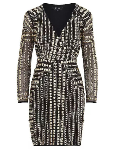 Julien Macdonald Black & Gold Embellished Wrap Dress