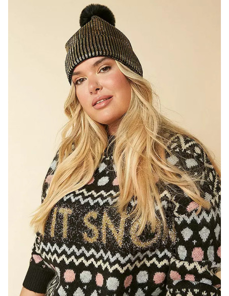 Kaleidoscope Black & Gold Foil Print Winter Hat