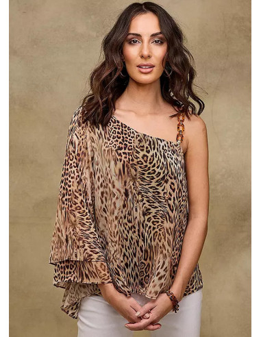 Together Animal Print One Shoulder Blouse