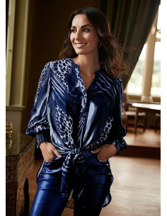 Together Blue Animal Print Tie Front Blouse 2