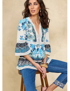 Together Blue Floral Border Print Blouse 2