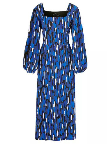 Freemans Blue Dash Print Square Neck Jersey Midi Dress