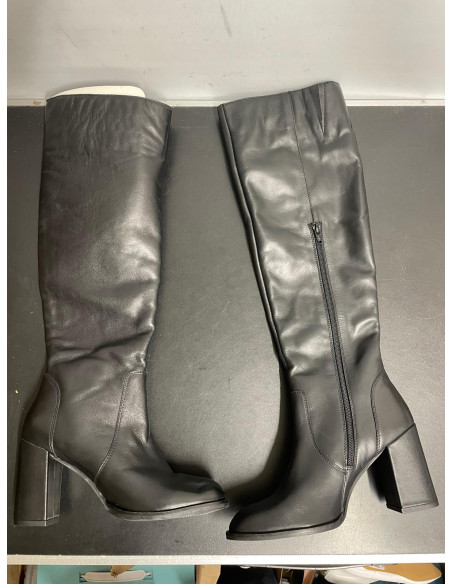 Freemans Block Heel Black Leather Long Boots