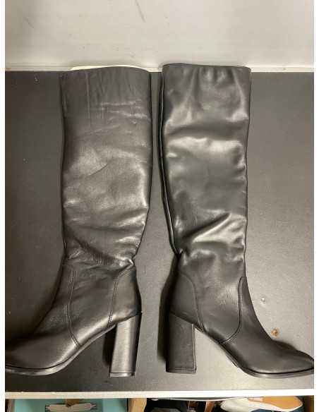 Freemans Block Heel Black Leather Long Boots