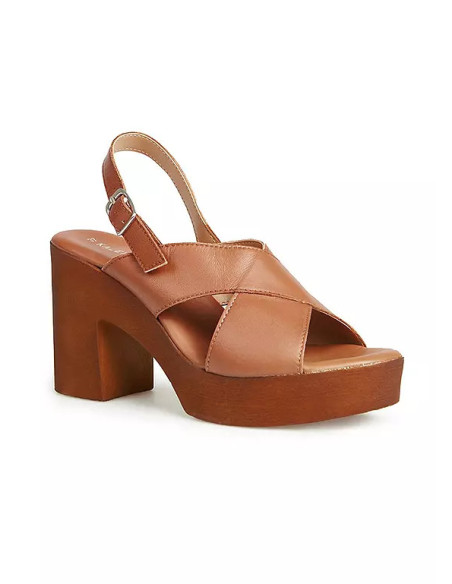 Kaleidoscope Tan Italian Leather Crossover Platform Heeled Sandals