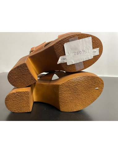 Kaleidoscope Tan Italian Leather Crossover Platform Heeled Sandals