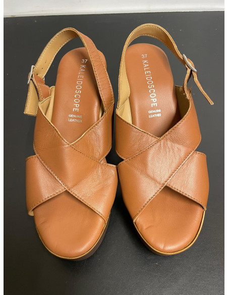 Kaleidoscope Tan Italian Leather Crossover Platform Heeled Sandals