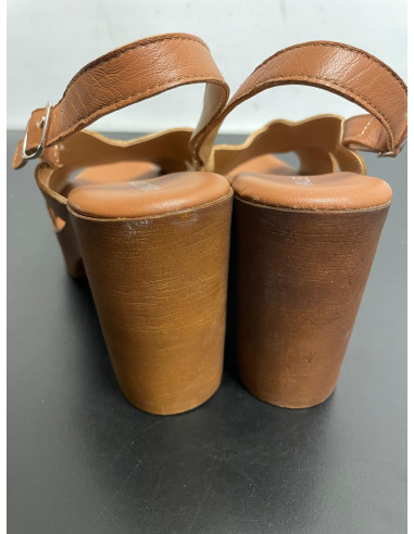 Kaleidoscope Tan Italian Leather Crossover Platform Heeled Sandals