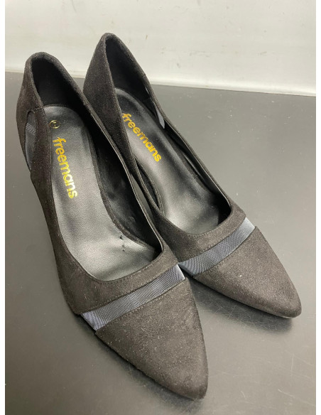 Freemans Black Mesh Cut Out Heeled Court Shoes