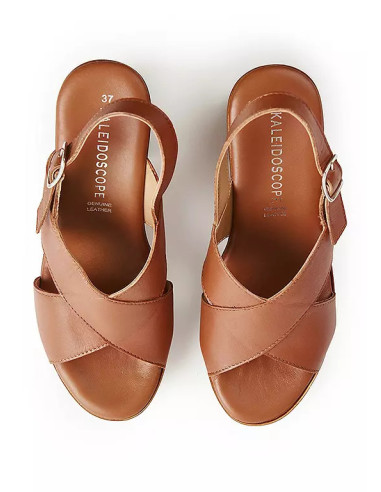 Kaleidoscope Tan Italian Leather Crossover Platform Heeled Sandals