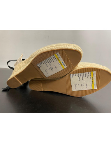 Freemans Cream and Black Lace Detail Espadrille Wedges