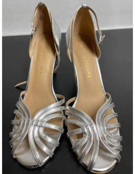 Kaleidoscope Silver Cut-Out Ankle Strap Heeled Sandals