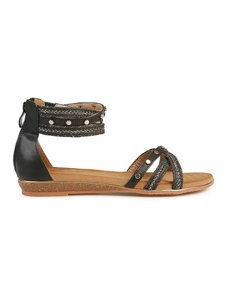 Lunar Exclusive Black Stud Braided Ankle Strap Flat Sandals
