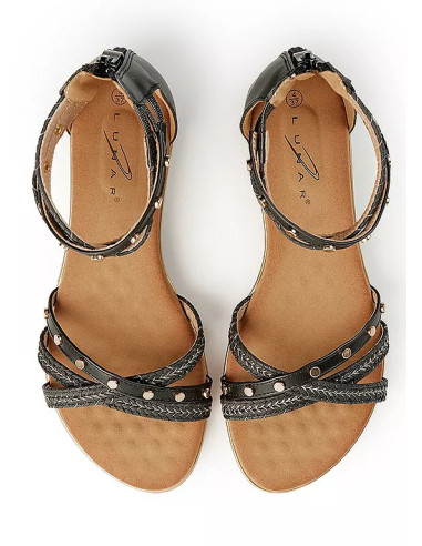 Lunar Exclusive Black Stud Braided Ankle Strap Flat Sandals