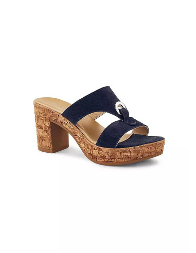 Kaleidoscope Navy Italian Suede Ring Trim Mules