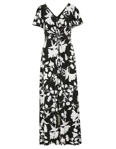 Kaleidoscope Mono Floral Print Twist Maxi Dress