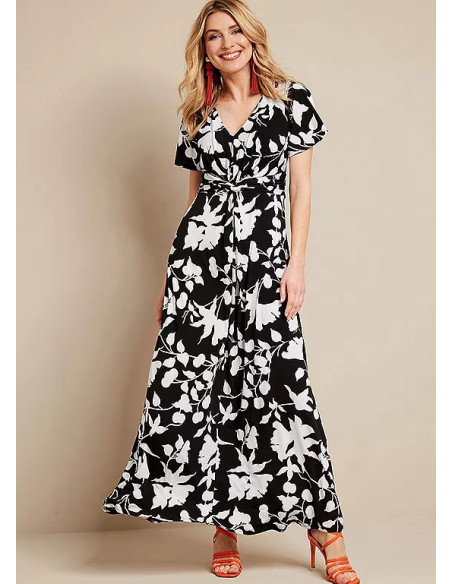 Kaleidoscope Mono Floral Print Twist Maxi Dress