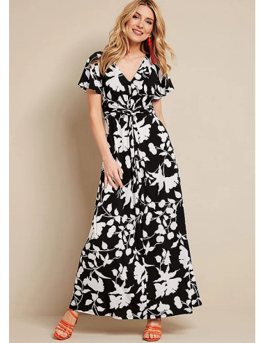 Kaleidoscope Mono Floral Print Twist Maxi Dress