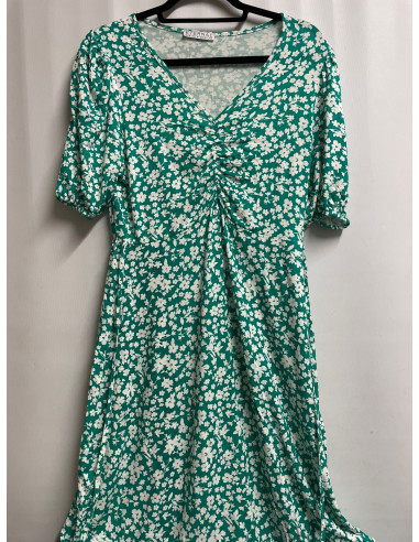 Kaleidoscope Green Floral Print Ruched Front Midi Dress