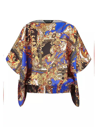 STAR by Julien Macdonald Blue & Gold Baroque Scarf Print Blouse