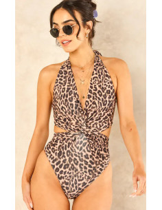 Gini London Animal Print Twisted Cut Out Halter Swimsuit 2