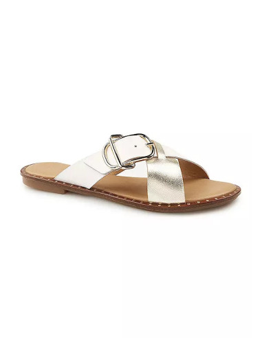 Kaleidoscope White & Gold Italian Crossover Mule Flat Sandals